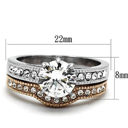 TK966 - Two-Tone IP Rose Gold Stainless Steel Ring with AAA Grade CZ in Clear