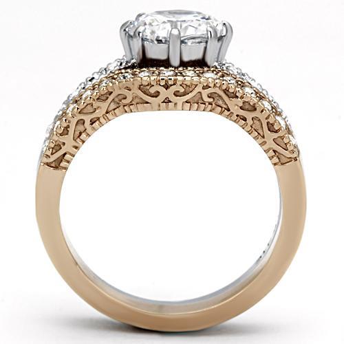 TK966 - Two-Tone IP Rose Gold Stainless Steel Ring with AAA Grade CZ in Clear