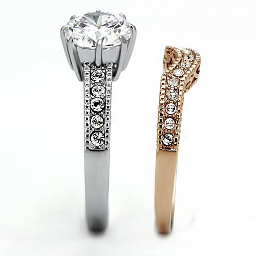 TK966 - Two-Tone IP Rose Gold Stainless Steel Ring with AAA Grade CZ in Clear