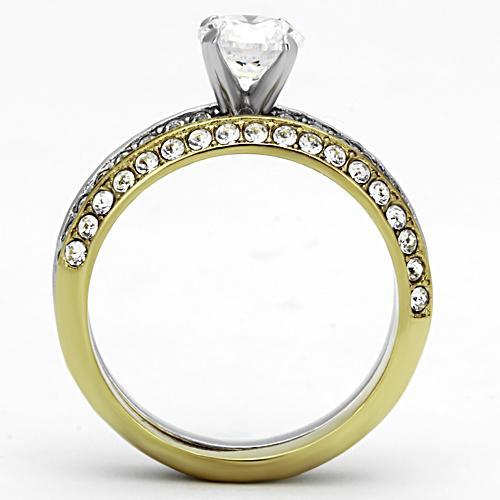 TK967 - Two-Tone IP Gold (Ion Plating) Stainless Steel Ring with AAA Grade CZ in Clear