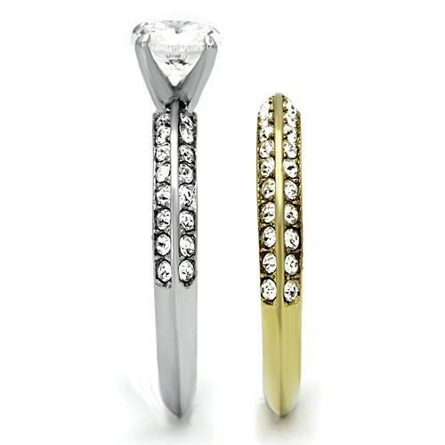 TK967 - Two-Tone IP Gold (Ion Plating) Stainless Steel Ring with AAA Grade CZ in Clear