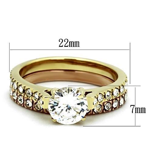 TK968 - IP Gold & IP Rose Gold (Ion Plating) Stainless Steel Ring with AAA Grade CZ in Clear