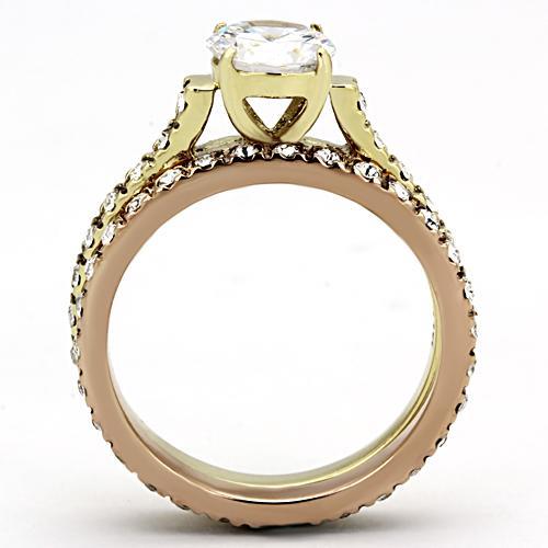 TK968 - IP Gold & IP Rose Gold (Ion Plating) Stainless Steel Ring with AAA Grade CZ in Clear