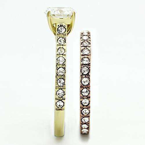TK968 - IP Gold & IP Rose Gold (Ion Plating) Stainless Steel Ring with AAA Grade CZ in Clear