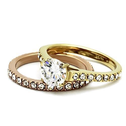 TK968 - IP Gold & IP Rose Gold (Ion Plating) Stainless Steel Ring with AAA Grade CZ in Clear