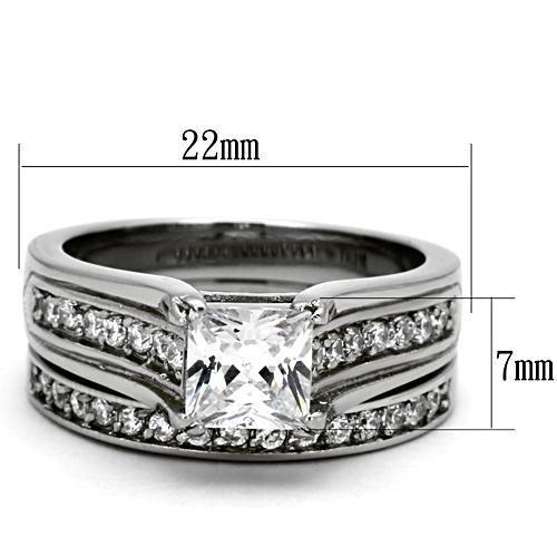 TK969 - High polished (no plating) Stainless Steel Ring with AAA Grade CZ in Clear