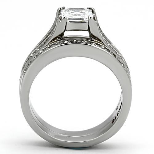TK969 - High polished (no plating) Stainless Steel Ring with AAA Grade CZ in Clear