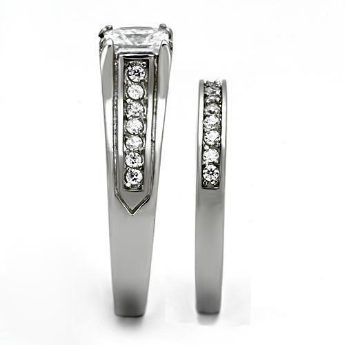 TK969 - High polished (no plating) Stainless Steel Ring with AAA Grade CZ in Clear