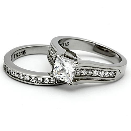 TK969 - High polished (no plating) Stainless Steel Ring with AAA Grade CZ in Clear