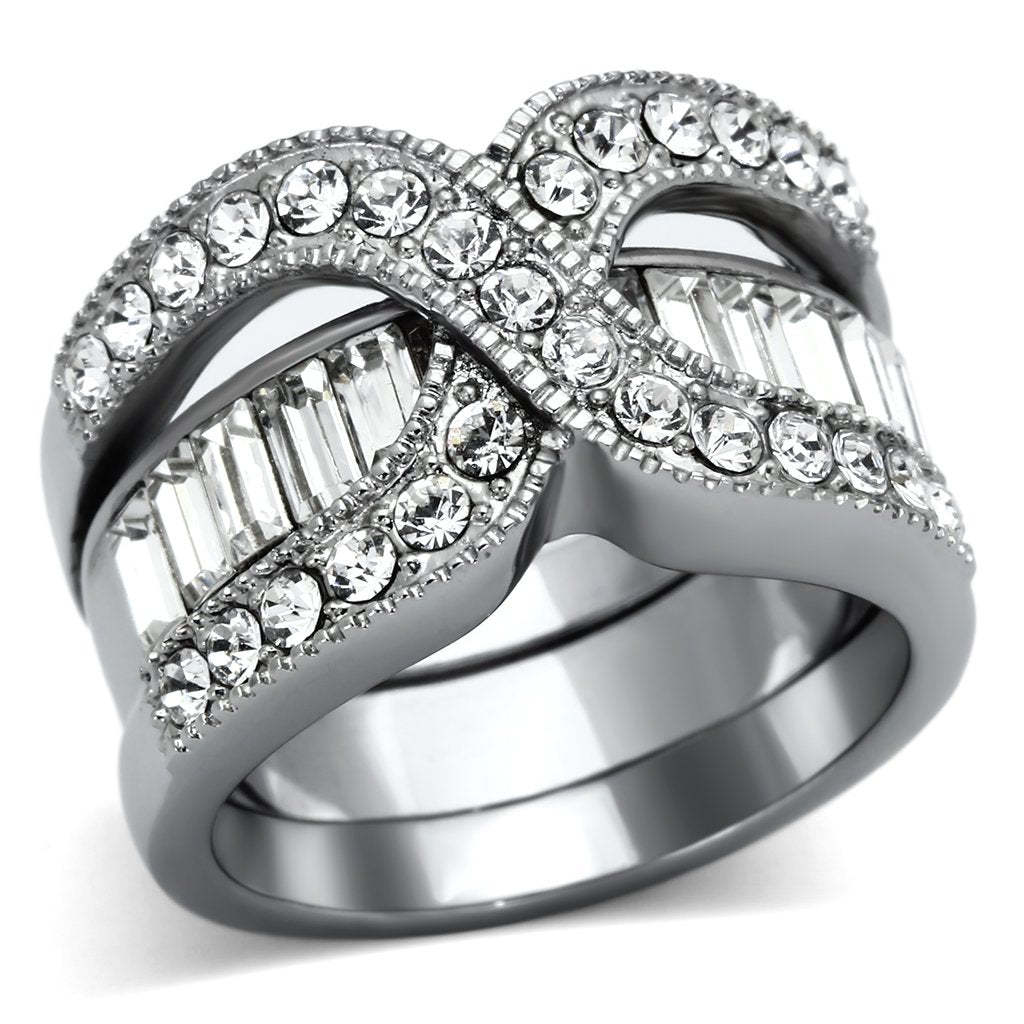 TK970 - High polished (no plating) Stainless Steel Ring with Top Grade Crystal in Clear