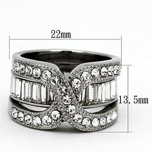TK970 - High polished (no plating) Stainless Steel Ring with Top Grade Crystal in Clear