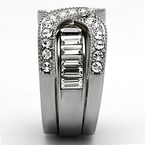 TK970 - High polished (no plating) Stainless Steel Ring with Top Grade Crystal in Clear