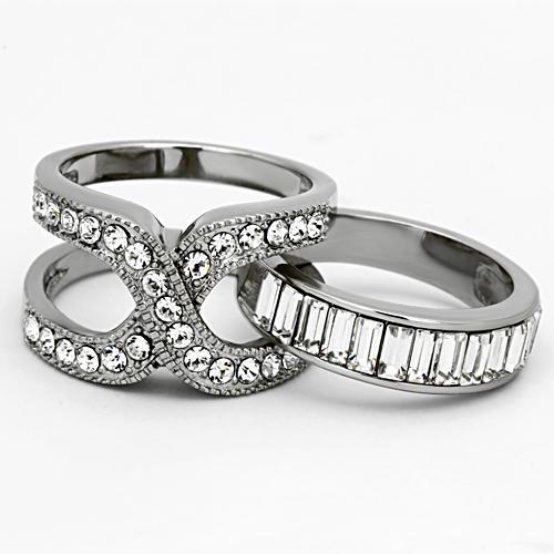 TK970 - High polished (no plating) Stainless Steel Ring with Top Grade Crystal in Clear