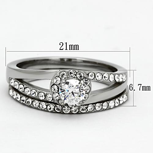 TK971 - High polished (no plating) Stainless Steel Ring with AAA Grade CZ in Clear