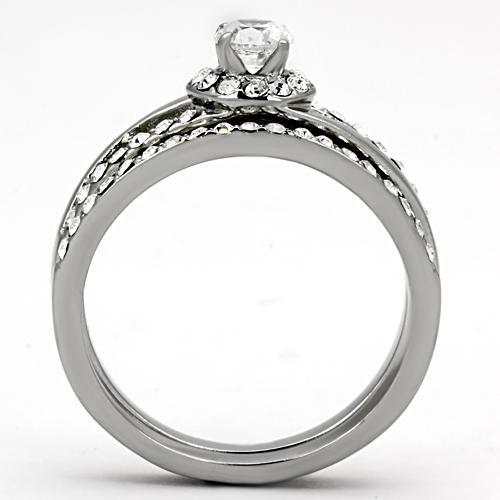 TK971 - High polished (no plating) Stainless Steel Ring with AAA Grade CZ in Clear