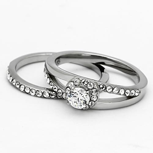 TK971 - High polished (no plating) Stainless Steel Ring with AAA Grade CZ in Clear