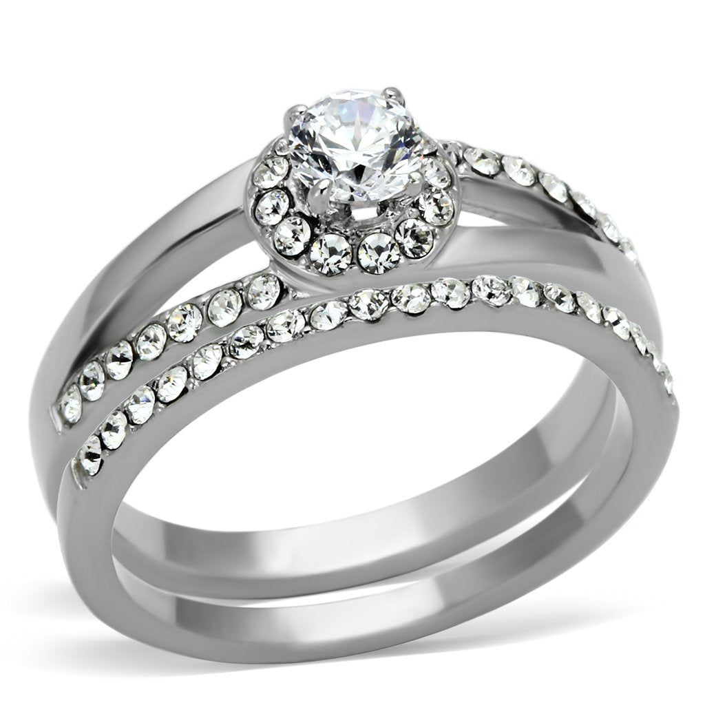 TK971 - High polished (no plating) Stainless Steel Ring with AAA Grade CZ in Clear