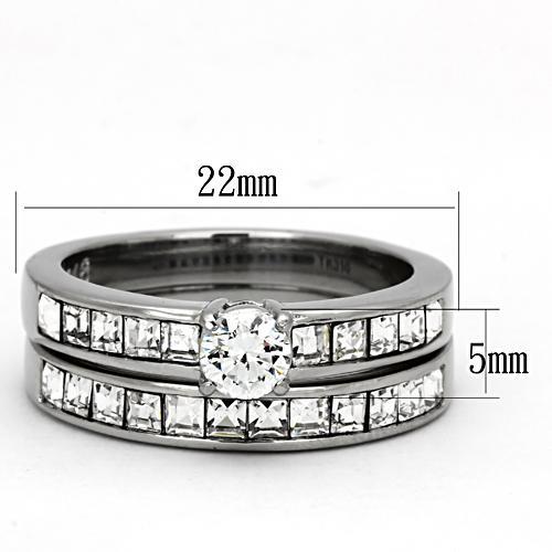 TK972 - High polished (no plating) Stainless Steel Ring with AAA Grade CZ in Clear
