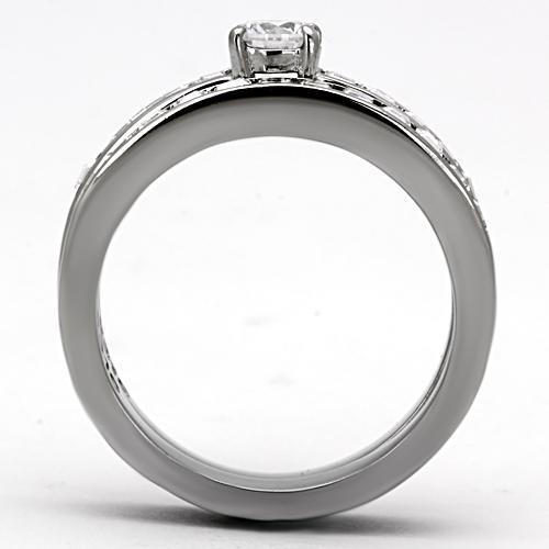 TK972 - High polished (no plating) Stainless Steel Ring with AAA Grade CZ in Clear
