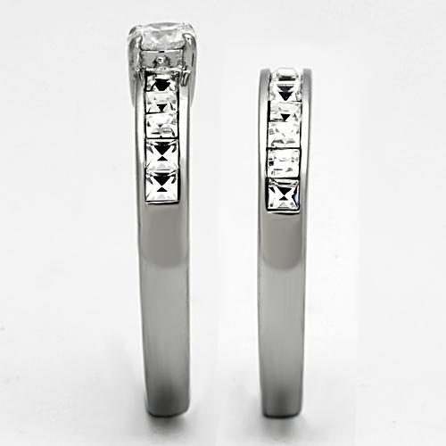 TK972 - High polished (no plating) Stainless Steel Ring with AAA Grade CZ in Clear