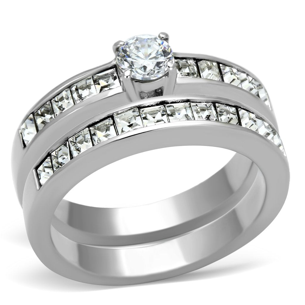TK972 - High polished (no plating) Stainless Steel Ring with AAA Grade CZ in Clear