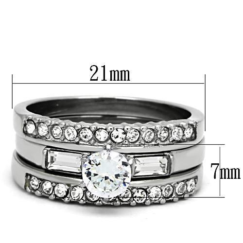 TK973 - High polished (no plating) Stainless Steel Ring with AAA Grade CZ in Clear