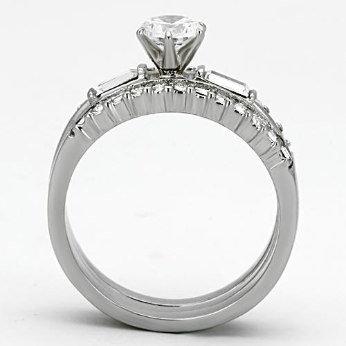 TK973 - High polished (no plating) Stainless Steel Ring with AAA Grade CZ in Clear
