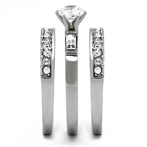 TK973 - High polished (no plating) Stainless Steel Ring with AAA Grade CZ in Clear