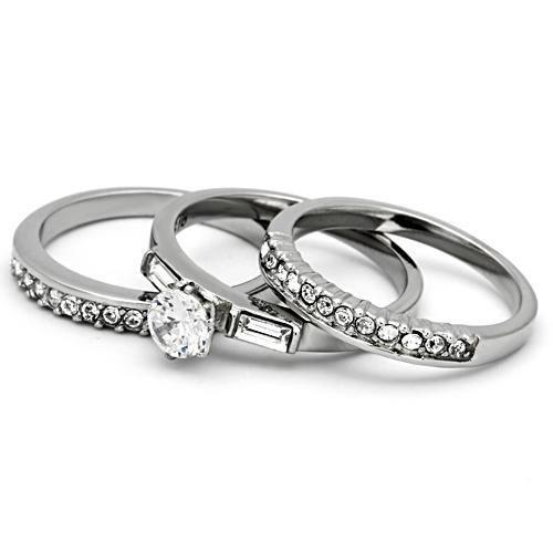 TK973 - High polished (no plating) Stainless Steel Ring with AAA Grade CZ in Clear