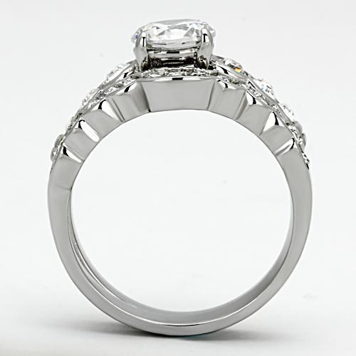 TK974 - High polished (no plating) Stainless Steel Ring with AAA Grade CZ in Clear