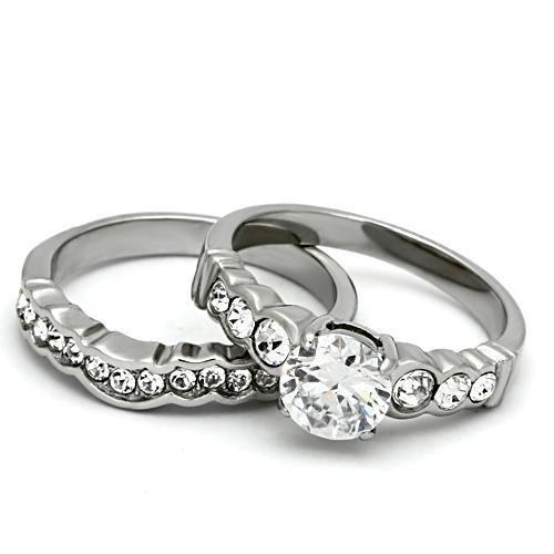 TK974 - High polished (no plating) Stainless Steel Ring with AAA Grade CZ in Clear