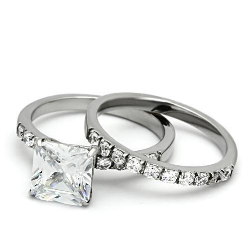 TK975 - High polished (no plating) Stainless Steel Ring with AAA Grade CZ in Clear