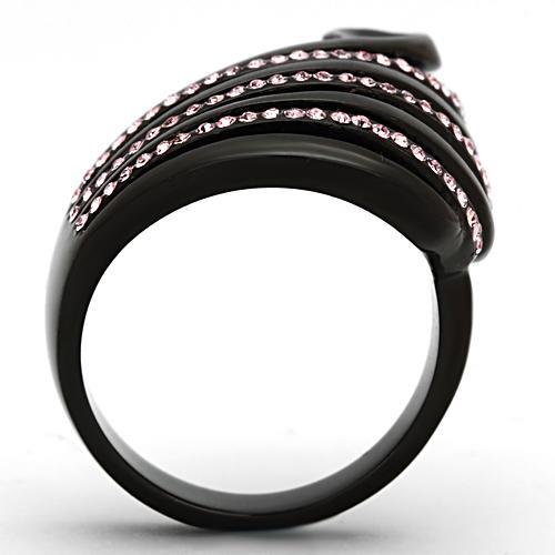TK977 - IP Black(Ion Plating) Stainless Steel Ring with Top Grade Crystal in Light Rose