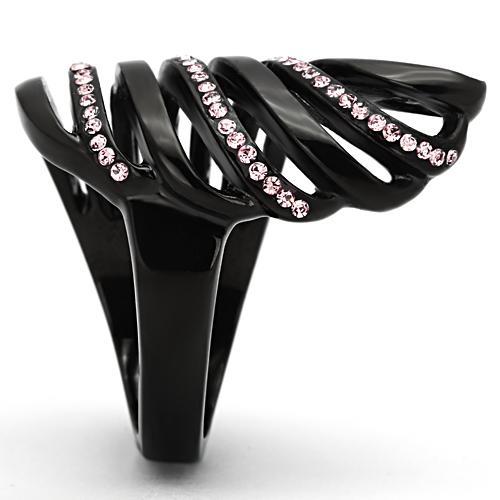 TK977 - IP Black(Ion Plating) Stainless Steel Ring with Top Grade Crystal in Light Rose
