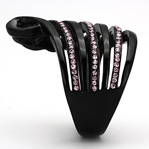 TK977 - IP Black(Ion Plating) Stainless Steel Ring with Top Grade Crystal in Light Rose