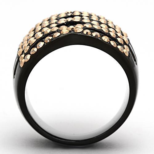 TK979 - IP Black(Ion Plating) Stainless Steel Ring with Top Grade Crystal in Metallic Light Gold