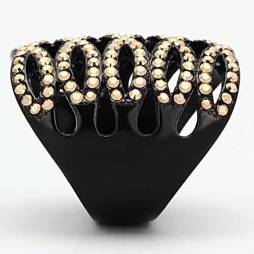 TK979 - IP Black(Ion Plating) Stainless Steel Ring with Top Grade Crystal in Metallic Light Gold