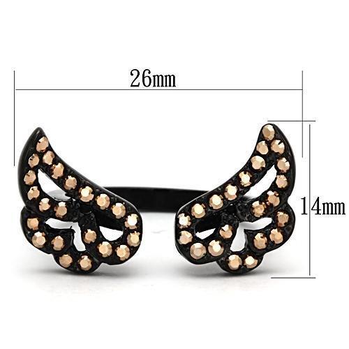 TK980 - IP Black(Ion Plating) Stainless Steel Ring with Top Grade Crystal in Metallic Light Gold