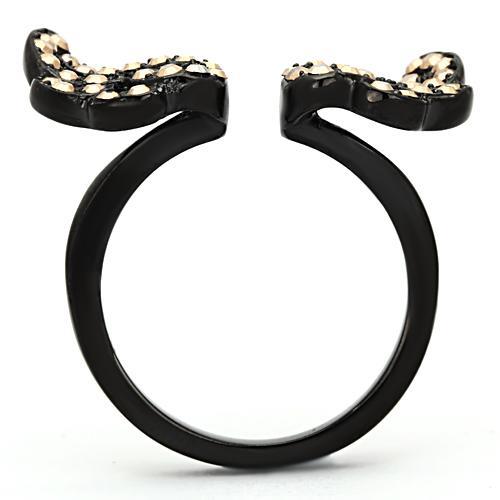 TK980 - IP Black(Ion Plating) Stainless Steel Ring with Top Grade Crystal in Metallic Light Gold