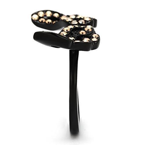 TK980 - IP Black(Ion Plating) Stainless Steel Ring with Top Grade Crystal in Metallic Light Gold