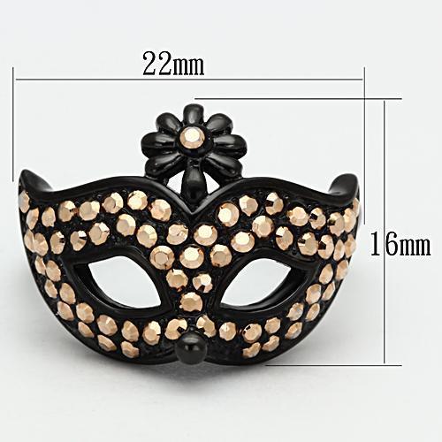TK981 - IP Black(Ion Plating) Stainless Steel Ring with Top Grade Crystal in Metallic Light Gold