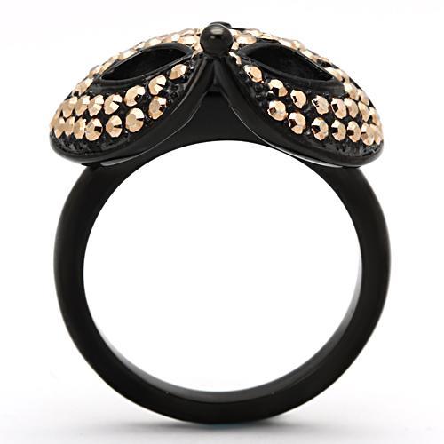 TK981 - IP Black(Ion Plating) Stainless Steel Ring with Top Grade Crystal in Metallic Light Gold