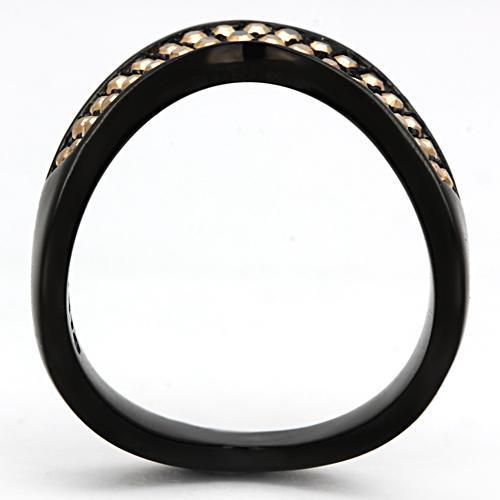 TK982 - IP Black(Ion Plating) Stainless Steel Ring with Top Grade Crystal in Metallic Light Gold