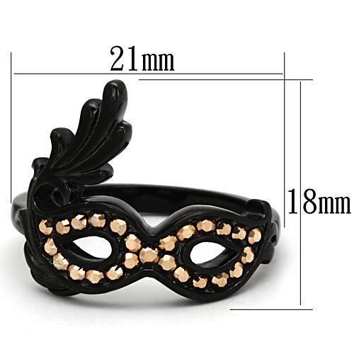 TK983 - IP Black(Ion Plating) Stainless Steel Ring with Top Grade Crystal in Metallic Light Gold