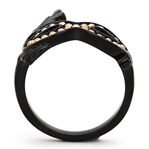 TK983 - IP Black(Ion Plating) Stainless Steel Ring with Top Grade Crystal in Metallic Light Gold