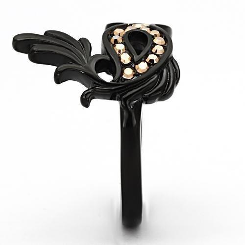 TK983 - IP Black(Ion Plating) Stainless Steel Ring with Top Grade Crystal in Metallic Light Gold