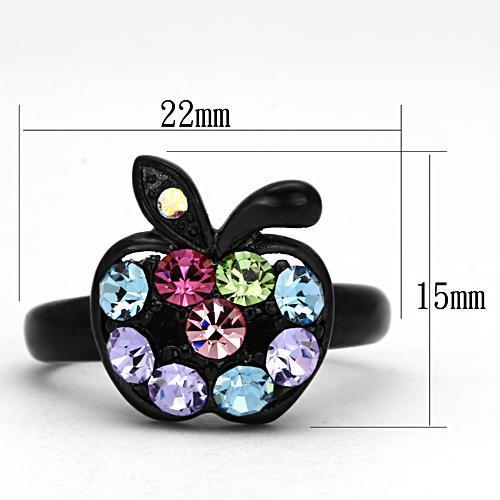 TK984 - IP Black(Ion Plating) Stainless Steel Ring with Top Grade Crystal in Multi Color