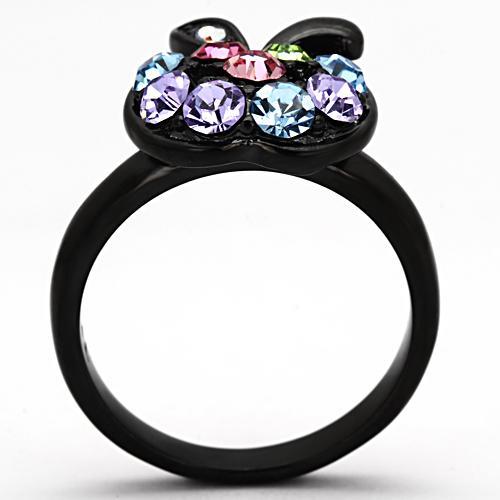 TK984 - IP Black(Ion Plating) Stainless Steel Ring with Top Grade Crystal in Multi Color