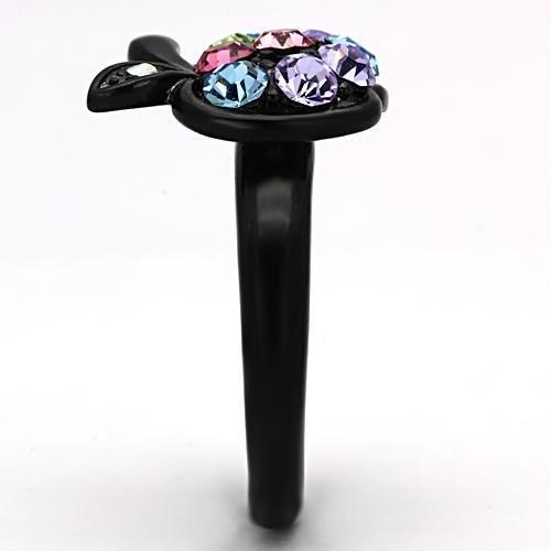 TK984 - IP Black(Ion Plating) Stainless Steel Ring with Top Grade Crystal in Multi Color