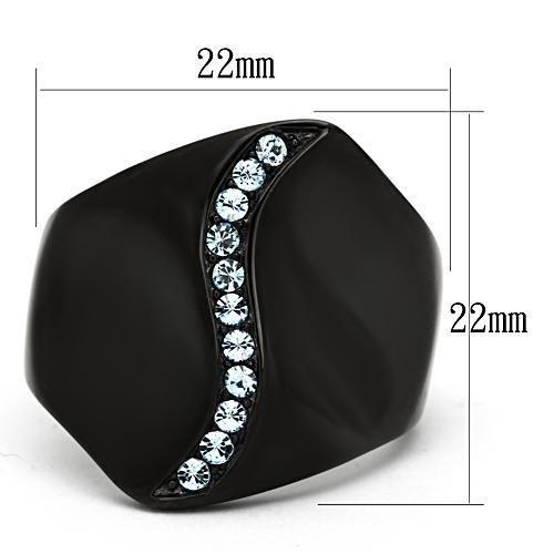 TK991 - IP Black(Ion Plating) Stainless Steel Ring with Top Grade Crystal in Sea Blue